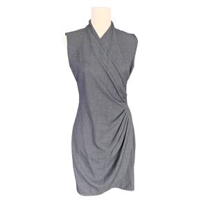 Ralph‎ Lauren Black Label Grey Sleeveless Draped Wrap Front Tulip Sheath Size 6